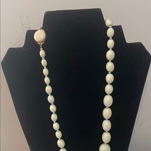 Hong Kong Pale Green Lucite Vintage Beaded Necklace with box closure 11” drop